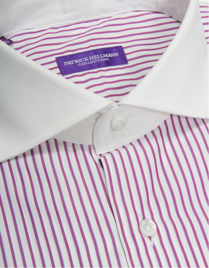 Patrick Hellmann Collection White Shirt With Purple Candy Stripes image
